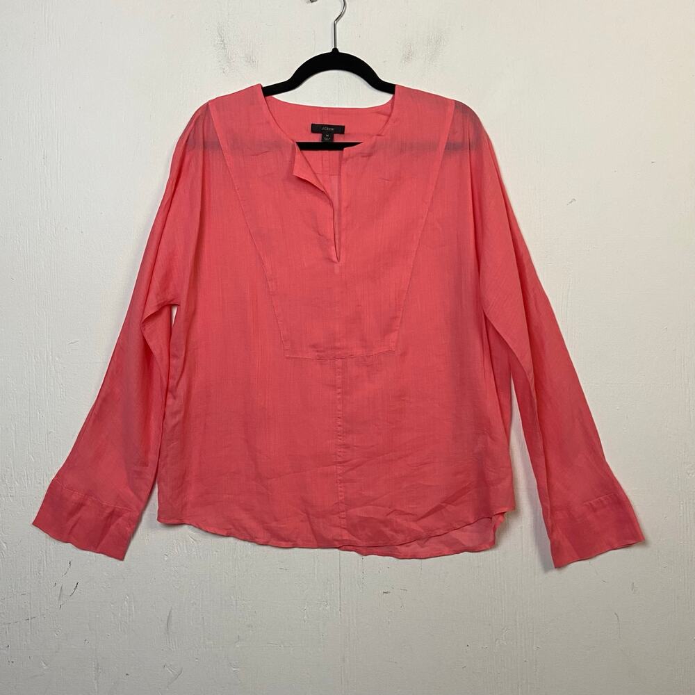 J. Crew Women’s Pretty in Pink 100% Ramie Lightweight Popover Top Size Medium